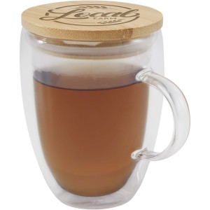 Leona üveg csésze bambusz fedéllel, 350 ml, átlátszó (bögre)